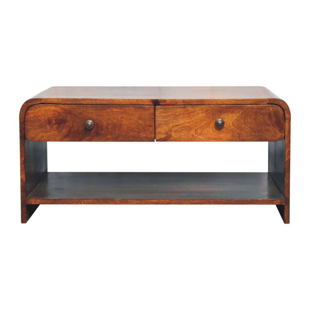 85" Chestnut Solid Wood Frame Coffee Table With Four Drawers — view 9