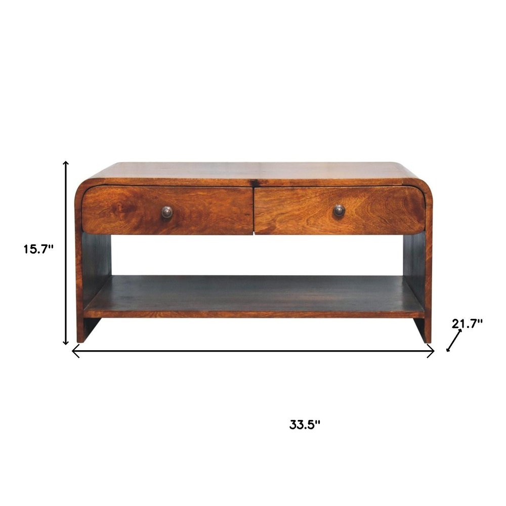 85" Chestnut Solid Wood Frame Coffee Table With Four Drawers — view 1