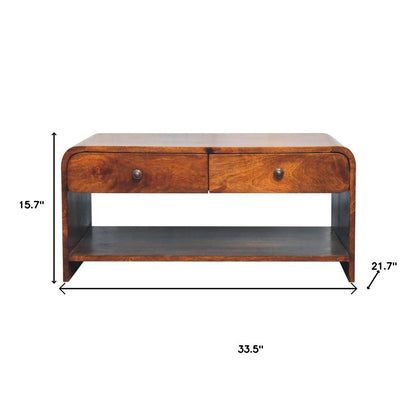 85" Chestnut Solid Wood Frame Coffee Table With Four Drawers HomeRoots