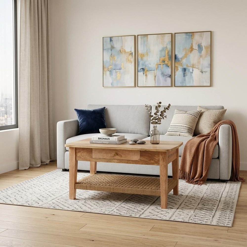 32" Oak Solid Wood Coffee Table With Drawer — view 10