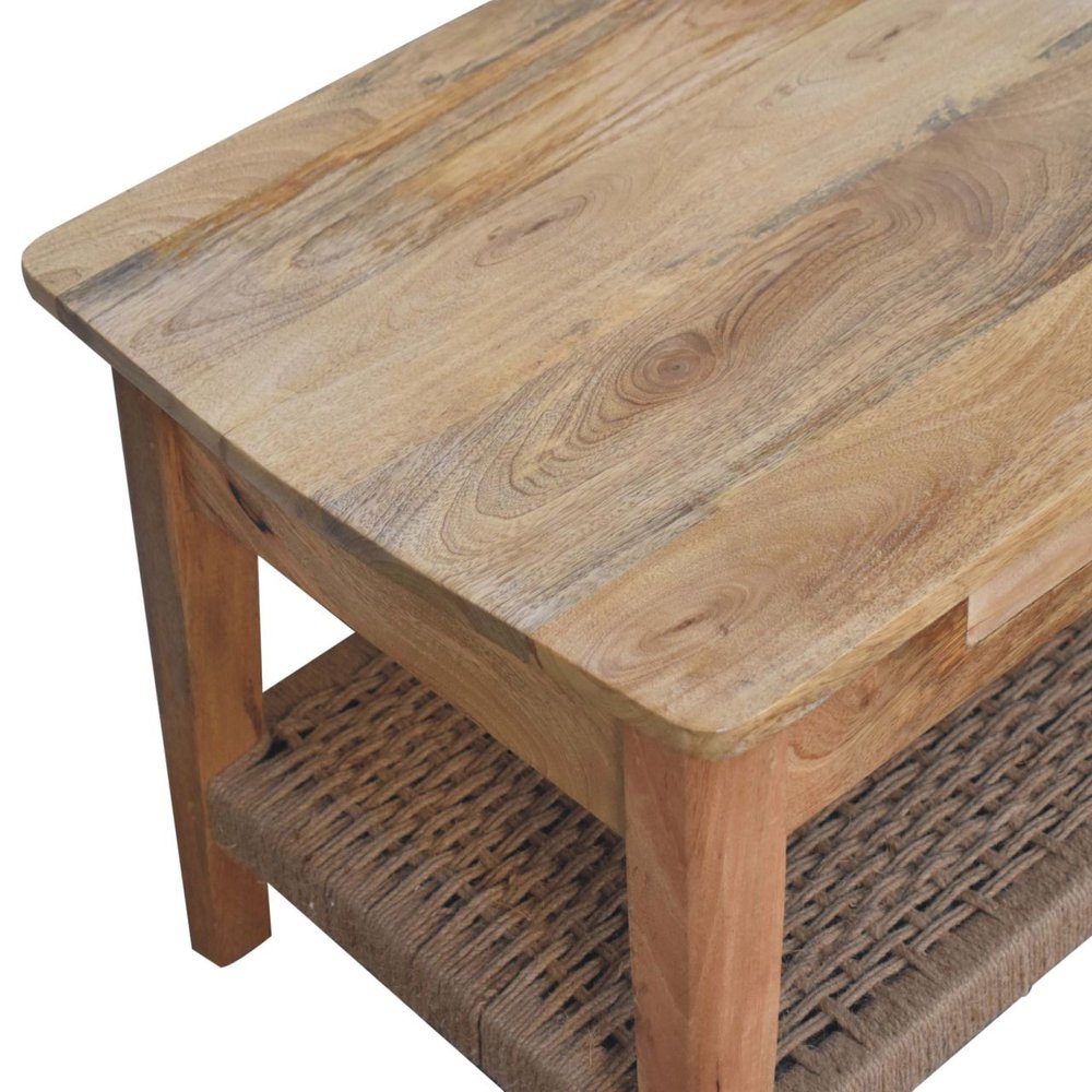 32" Oak Solid Wood Floor Shelf Coffee Table With Drawer And Shelf HomeRoots