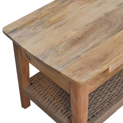 32" Oak Solid Wood Floor Shelf Coffee Table With Drawer And Shelf HomeRoots