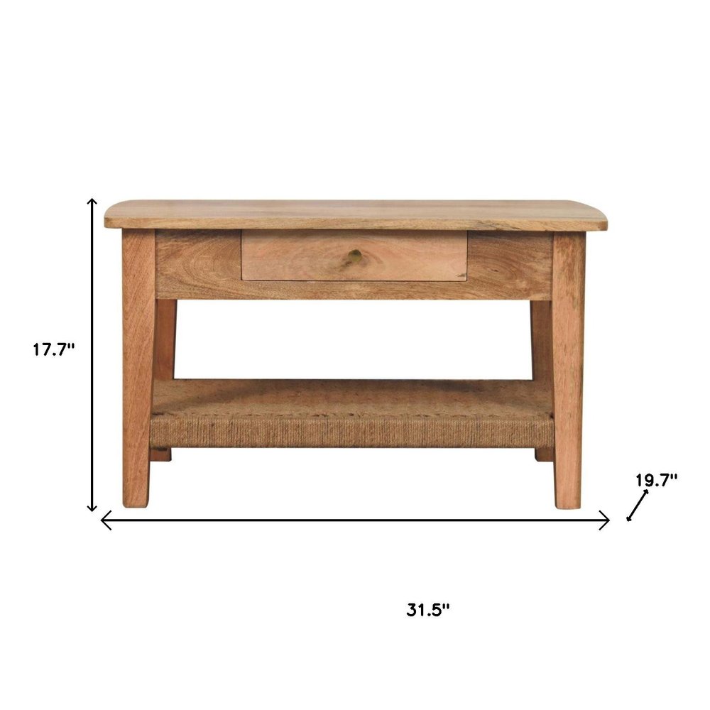 32" Oak Solid Wood Floor Shelf Coffee Table With Drawer And Shelf HomeRoots