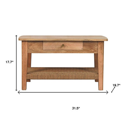 32" Oak Solid Wood Floor Shelf Coffee Table With Drawer And Shelf HomeRoots
