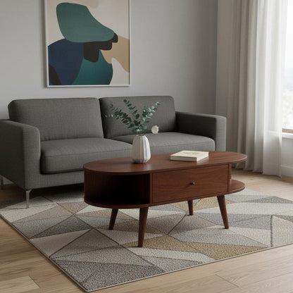 43" Chestnut Solid Wood Oval Coffee Table With Two Drawers And Two Shelves HomeRoots