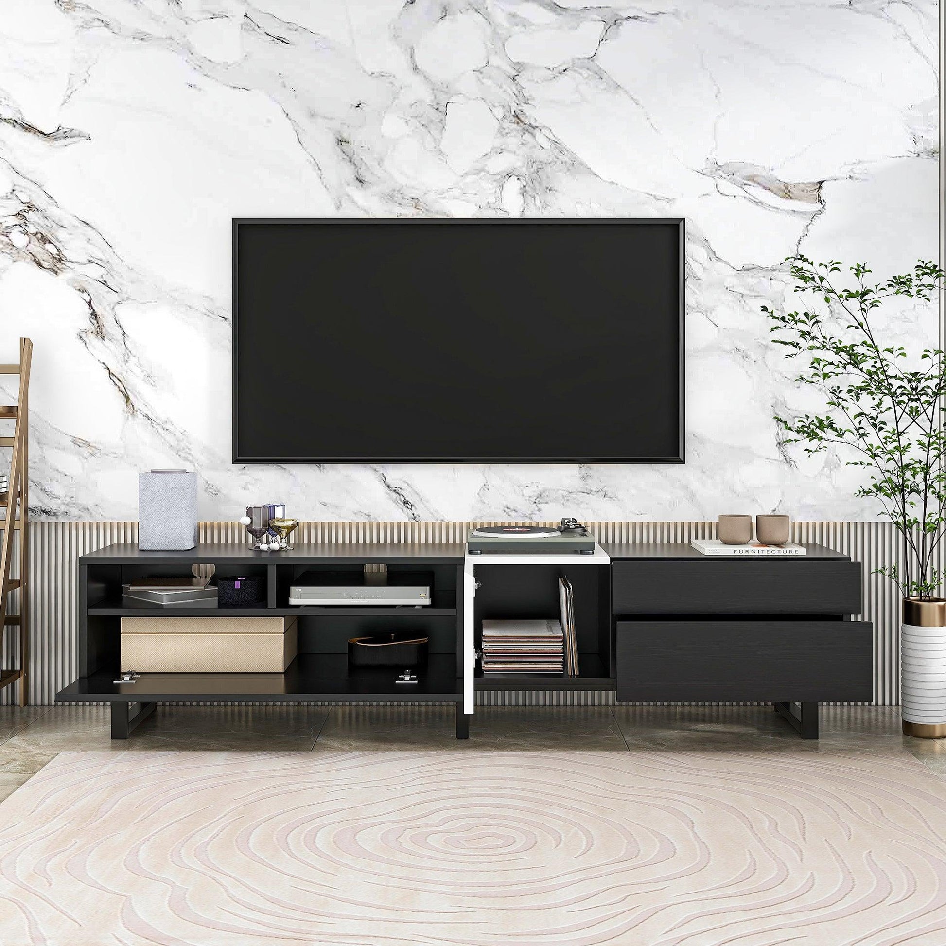 Modern TV Stand for 80'' TV with Double Storage Space Media Console Table - FurniFindUSA