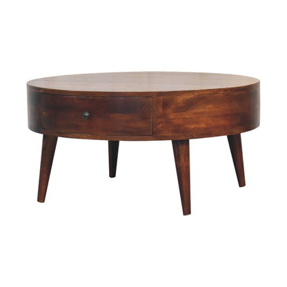 32" Chestnut Solid Wood Round Coffee Table With Two Drawers HomeRoots