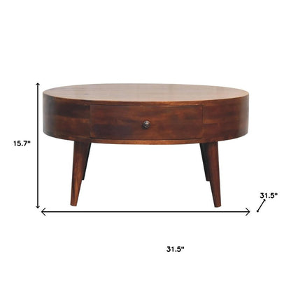 32" Chestnut Solid Wood Round Coffee Table With Two Drawers HomeRoots