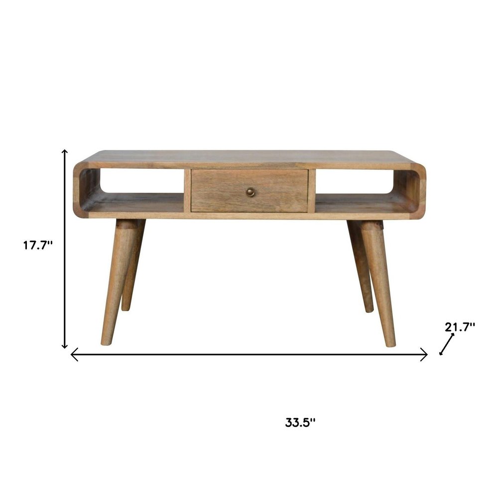 34" Oak Solid Wood Coffee Table With Two Drawers And Two Shelves HomeRoots