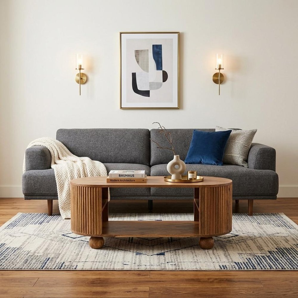 43" Oak Solid Wood Oval Coffee Table With Shelf HomeRoots