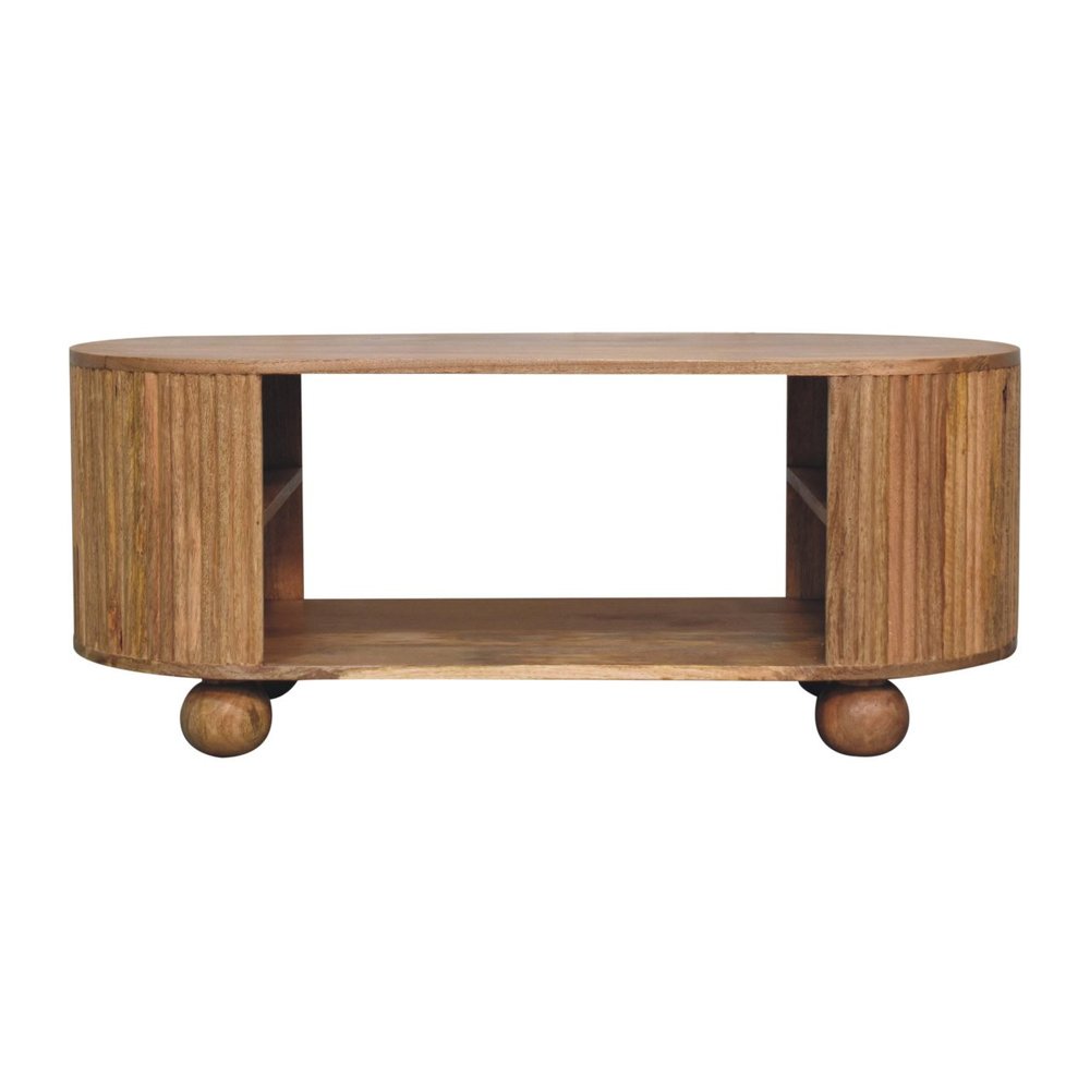 43" Oak Solid Wood Oval Coffee Table With Shelf HomeRoots