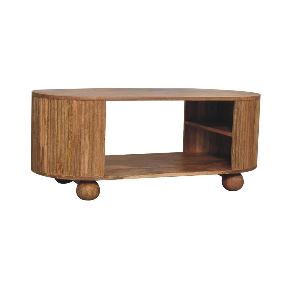 43" Oak Solid Wood Oval Coffee Table With Shelf HomeRoots