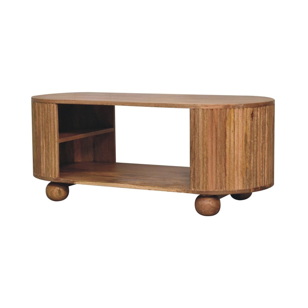 43" Oak Solid Wood Oval Coffee Table With Shelf HomeRoots