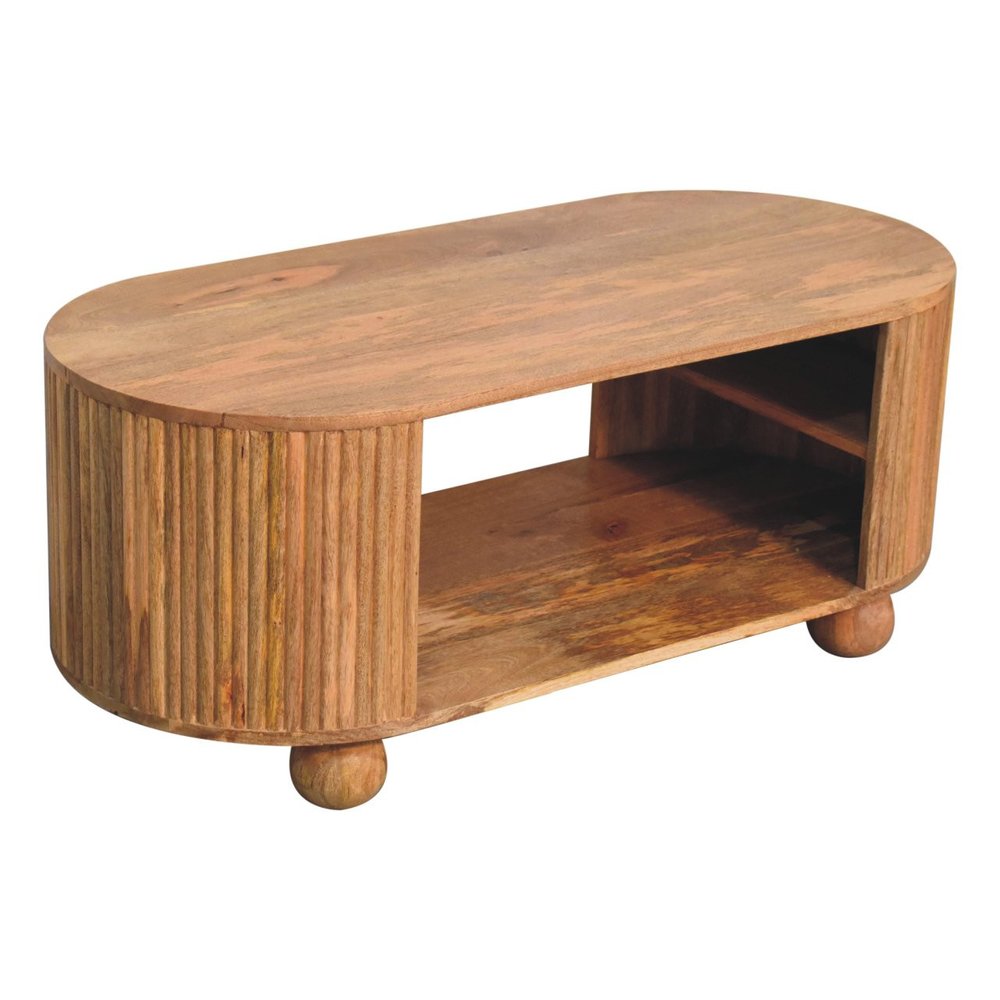43" Oak Solid Wood Oval Coffee Table With Shelf HomeRoots