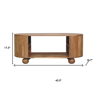 43" Oak Solid Wood Oval Coffee Table With Shelf HomeRoots