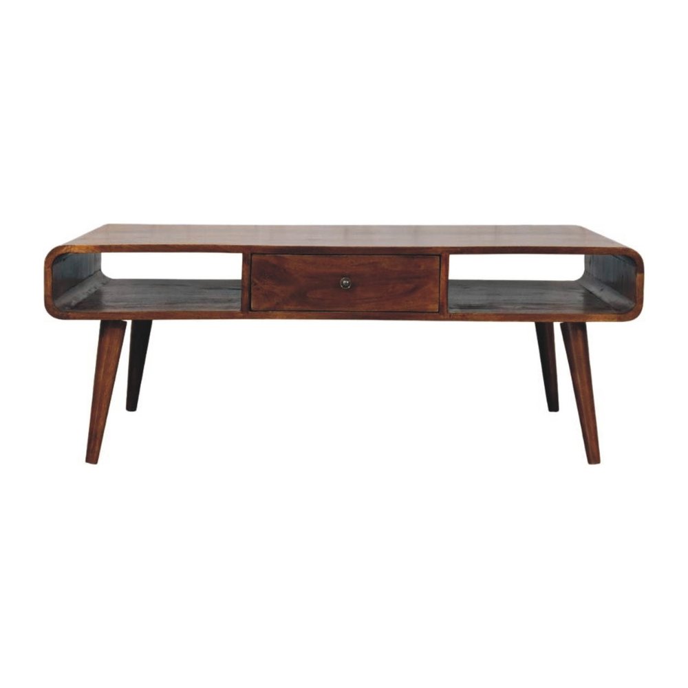 47" Chestnut Solid Wood Coffee Table With Two Drawers And Two Shelves — view 1