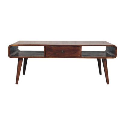 47" Chestnut Solid Wood Coffee Table With Two Drawers And Two Shelves HomeRoots
