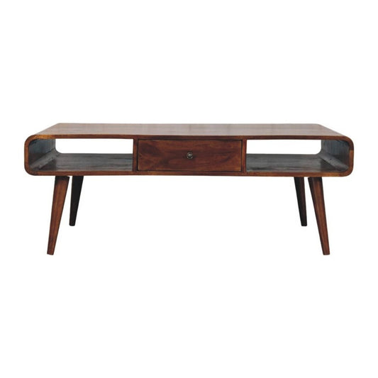 47" Chestnut Solid Wood Coffee Table With Two Drawers And Two Shelves
