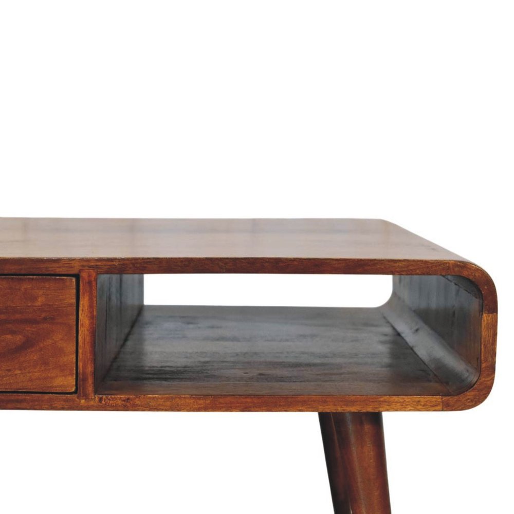 47" Chestnut Solid Wood Coffee Table With Two Drawers And Two Shelves HomeRoots