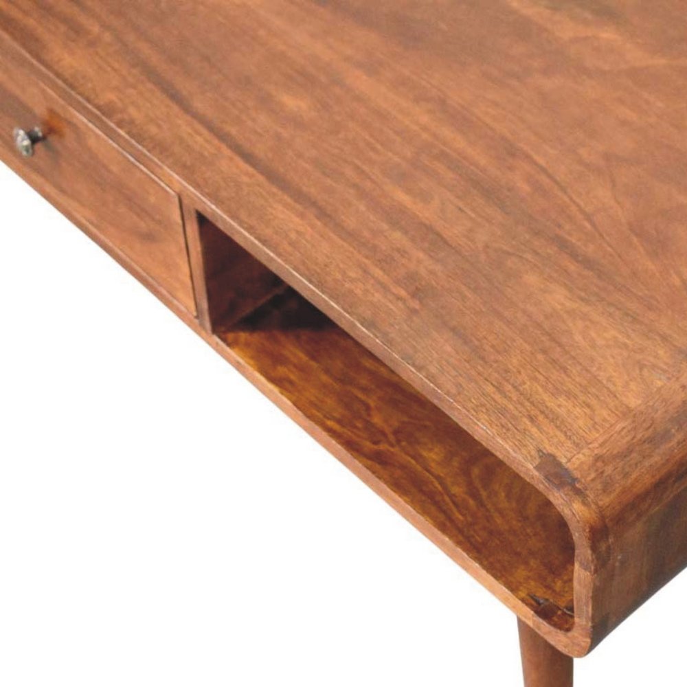 47" Chestnut Solid Wood Coffee Table With Two Drawers And Two Shelves HomeRoots