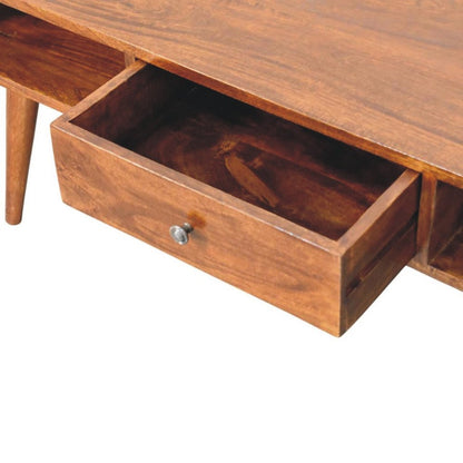 47" Chestnut Solid Wood Coffee Table With Two Drawers And Two Shelves HomeRoots