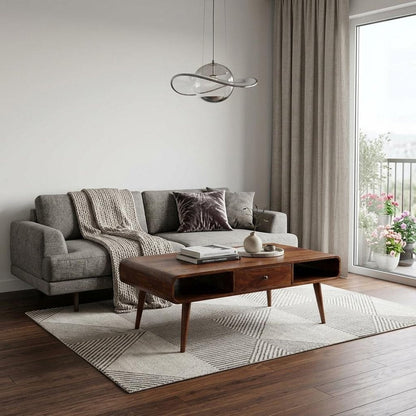 47" Chestnut Solid Wood Coffee Table With Two Drawers And Two Shelves HomeRoots