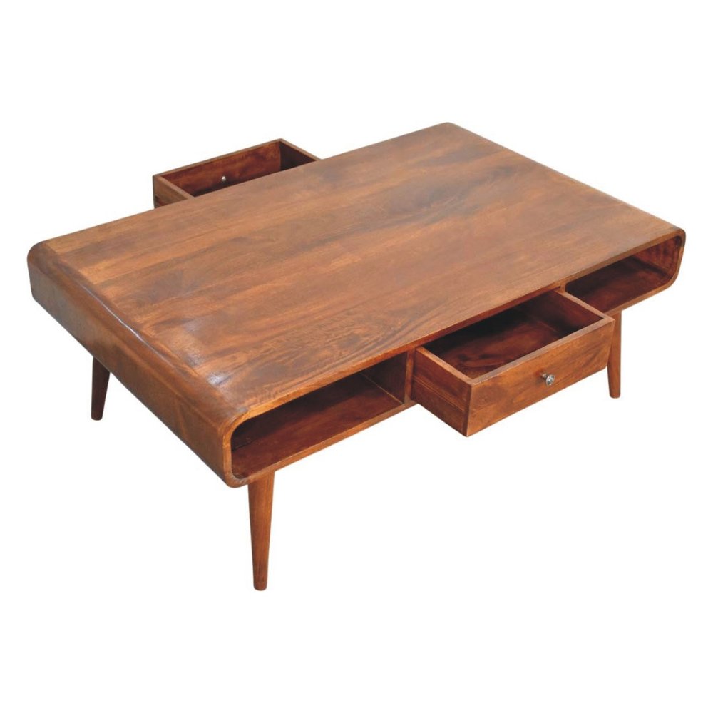 47" Chestnut Solid Wood Coffee Table With Two Drawers And Two Shelves HomeRoots
