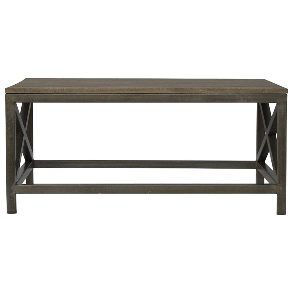 43" Natural and Black Solid Wood and Iron Coffee Table HomeRoots