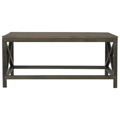 43" Natural and Black Solid Wood and Iron Coffee Table HomeRoots