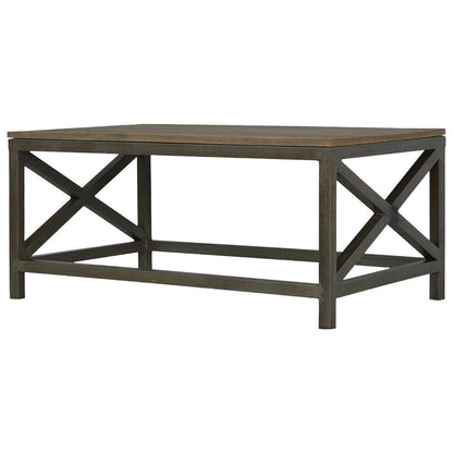 43" Natural and Black Solid Wood and Iron Coffee Table HomeRoots
