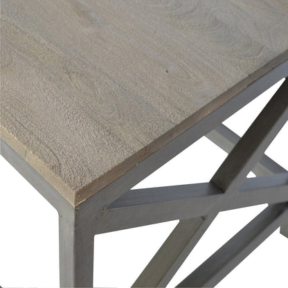 43" Natural and Black Solid Wood and Iron Coffee Table HomeRoots