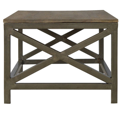 43" Natural and Black Solid Wood and Iron Coffee Table HomeRoots