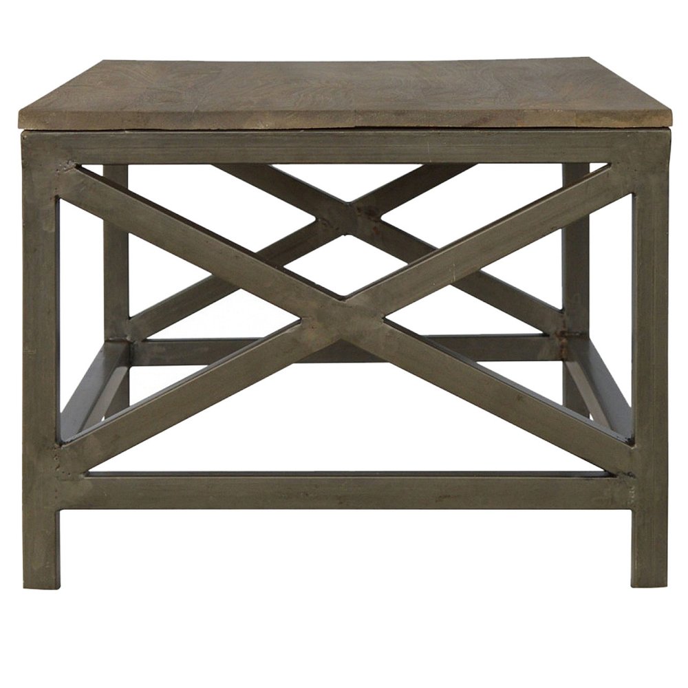 43" Natural and Black Solid Wood and Iron Coffee Table HomeRoots