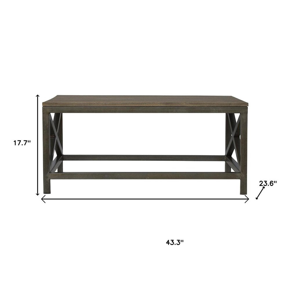 43" Natural and Black Solid Wood and Iron Coffee Table — view 9