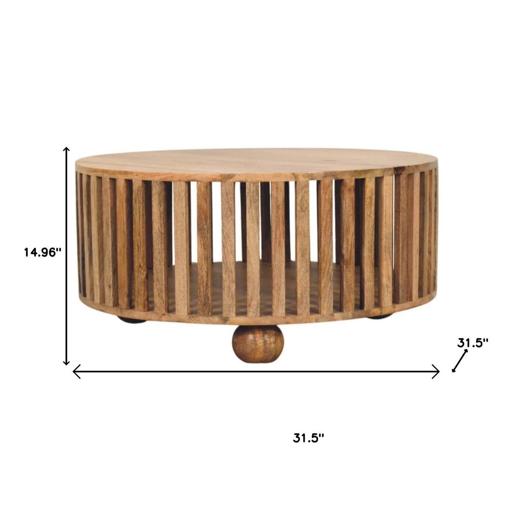 32" Oak Solid Wood Round Coffee Table — view 10