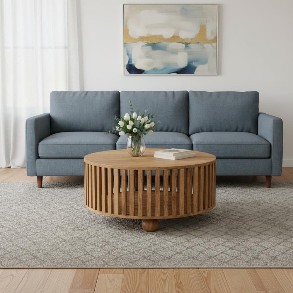 32" Oak Solid Wood Round Coffee Table HomeRoots