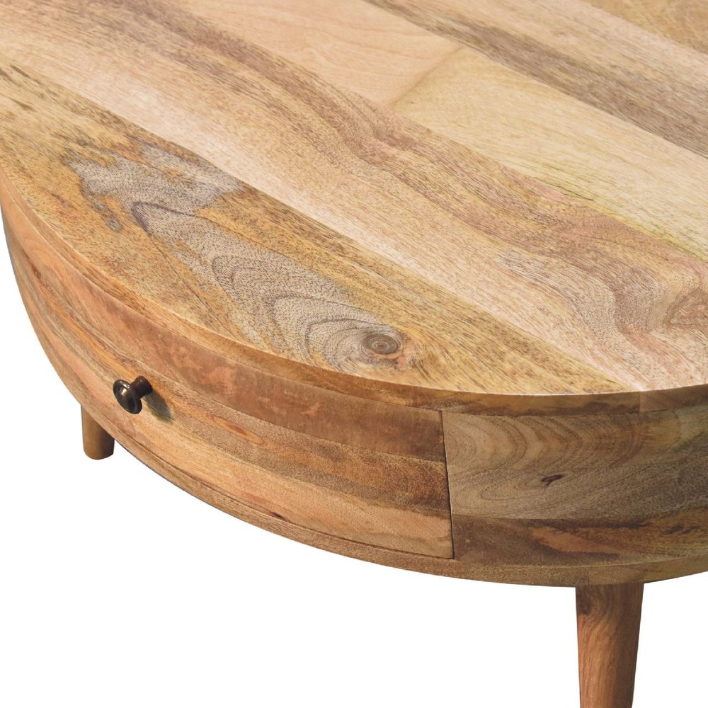 32" Oak Solid Wood Round Coffee Table With Drawer — view 2