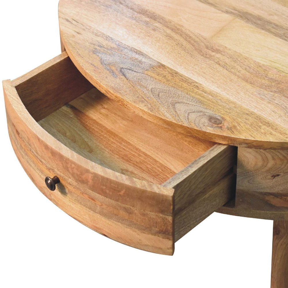 32" Oak Solid Wood Round Coffee Table With Drawer — view 3