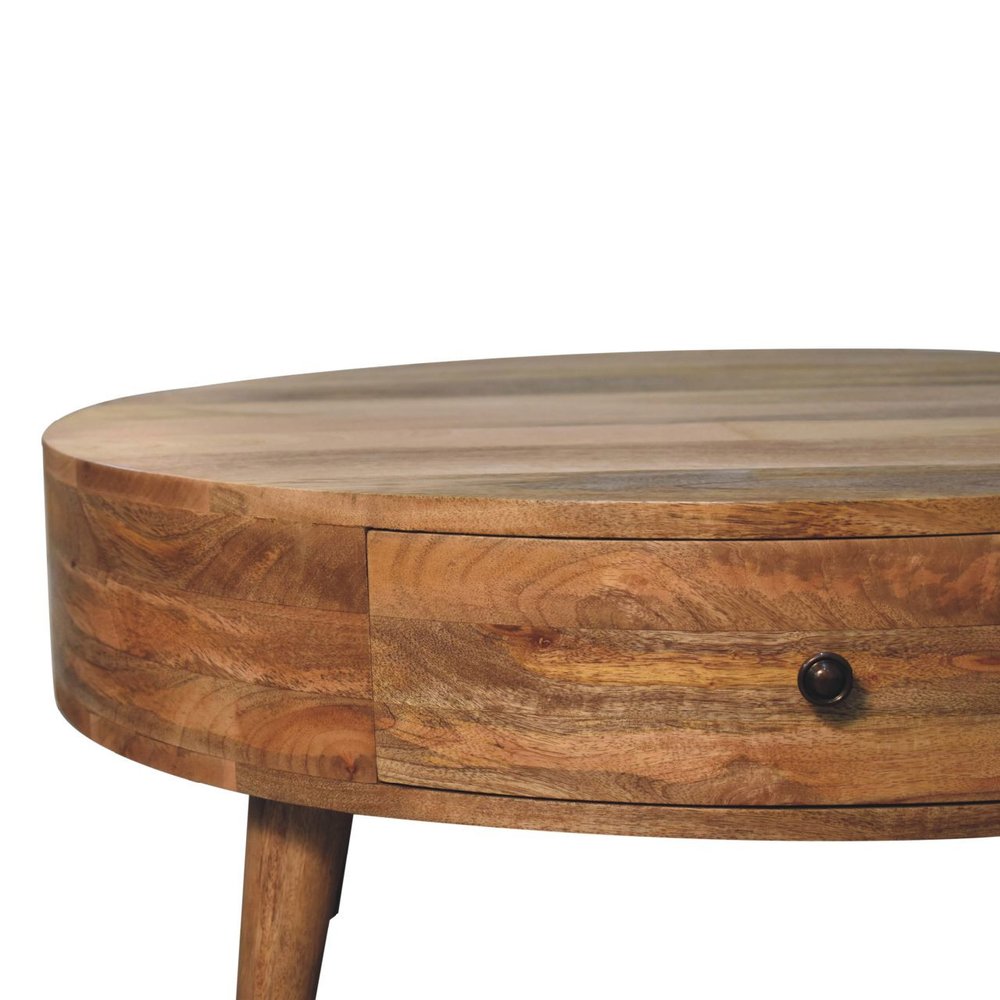 32" Oak Solid Wood Round Coffee Table With Drawer