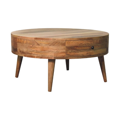32" Oak Solid Wood Round Coffee Table With Drawer HomeRoots