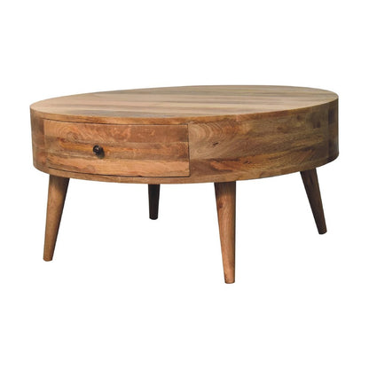 32" Oak Solid Wood Round Coffee Table With Drawer HomeRoots