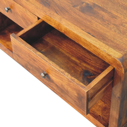 34" Chestnut Solid Wood Floor Shelf Coffee Table With Two Drawers And Shelf HomeRoots