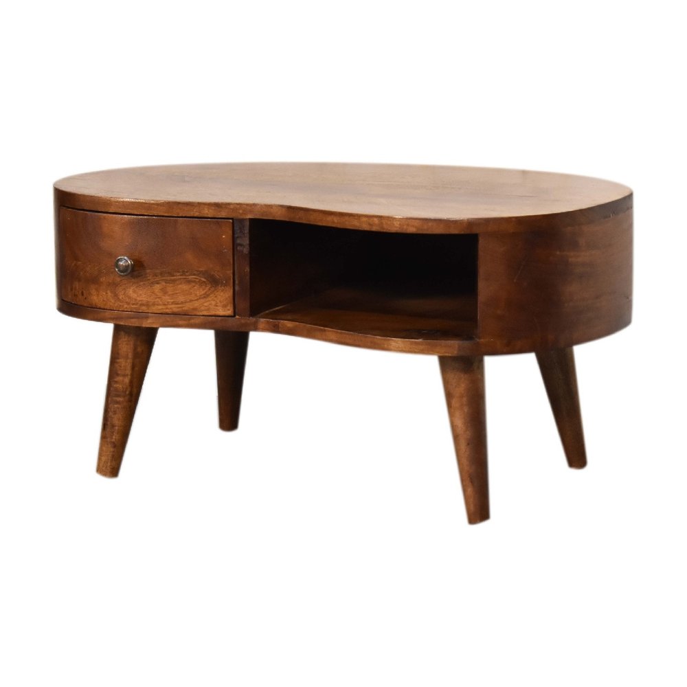 28" Chestnut Solid Wood Free Form Coffee Table With Drawer HomeRoots