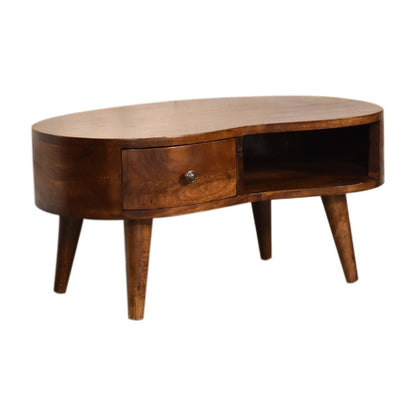 28" Chestnut Solid Wood Free Form Coffee Table With Drawer