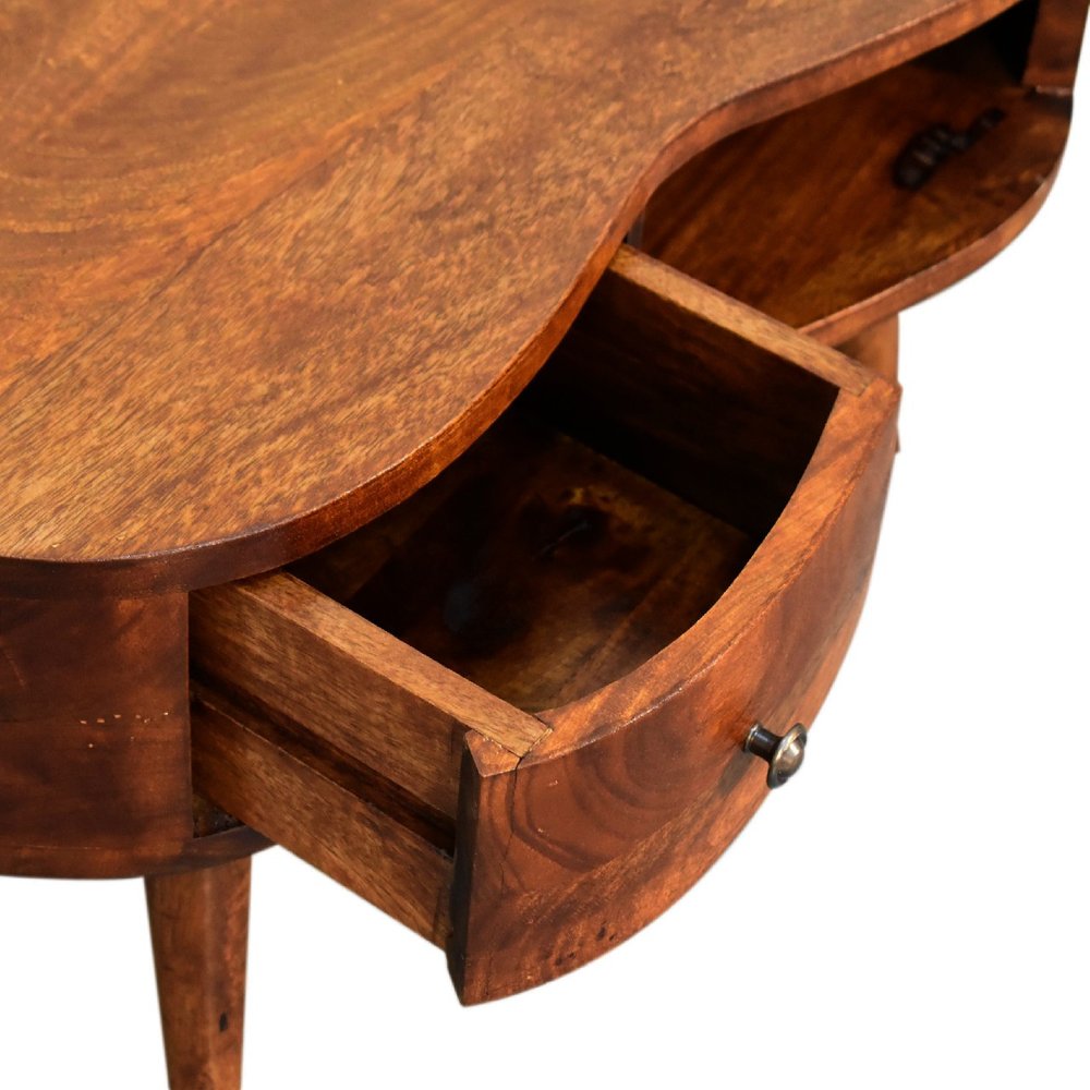 28" Chestnut Solid Wood Free Form Coffee Table With Drawer