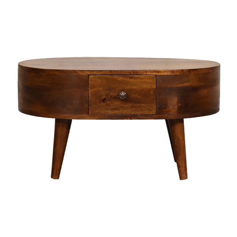 26" Chestnut Solid Wood Oval Coffee Table With Drawer HomeRoots