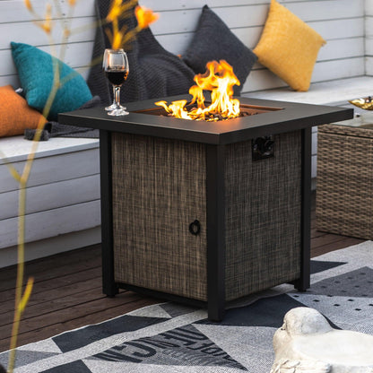 40000BTU Square Propane Fire Pit Table Steel Tabletop with Textilene Side Panel Steel Lid and Rocks - FurniFindUSA