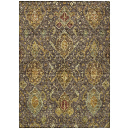 5' X 8' Chocolate Gold And Burgundy Ikat Washable Indoor Outdoor Area Rug HomeRoots