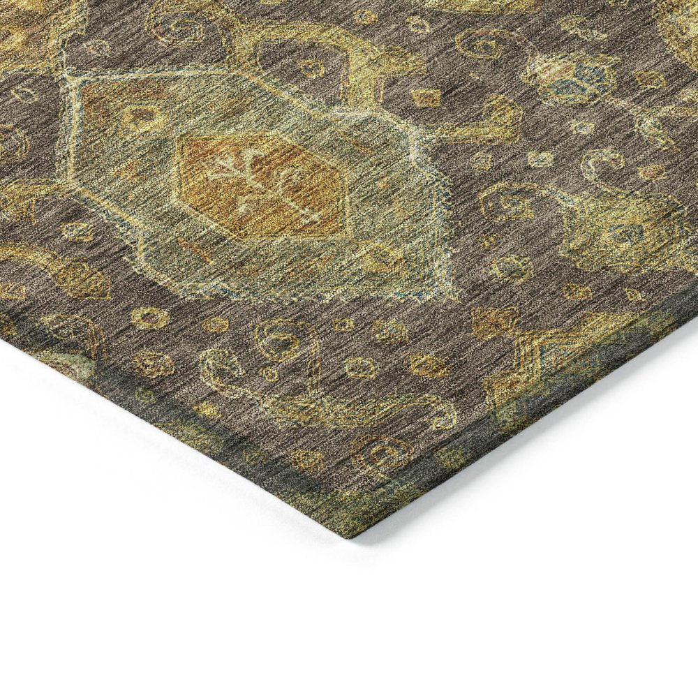 5' X 8' Chocolate Gold And Burgundy Ikat Washable Indoor Outdoor Area Rug HomeRoots
