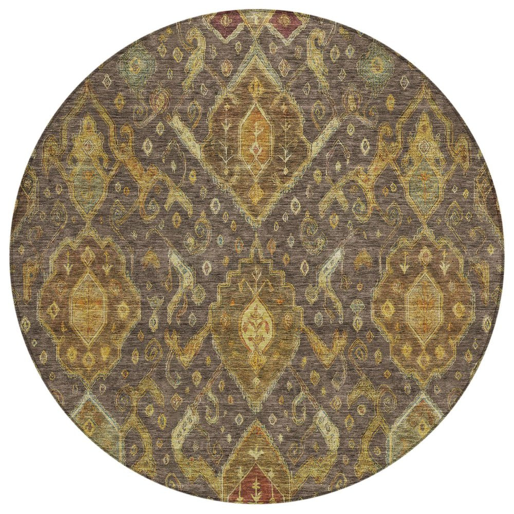 5' X 8' Chocolate Gold And Burgundy Ikat Washable Indoor Outdoor Area Rug HomeRoots